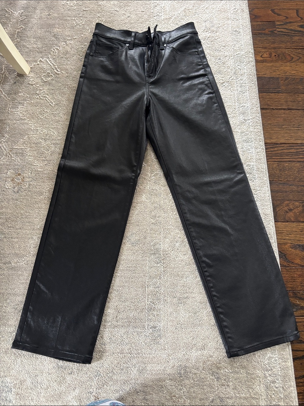 Express Black Faux Leather Cropped Straight Jeans
